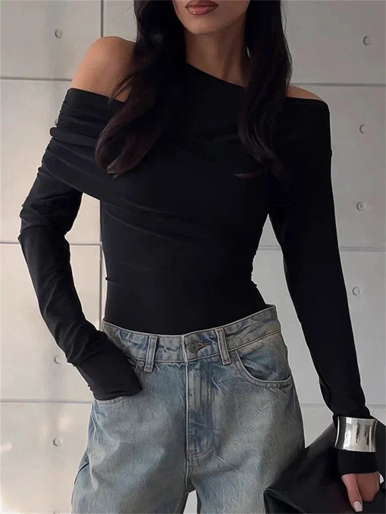 Kvinders Off-Shoulder Langærmet Top | Slim Fit | Elegant & Moderne