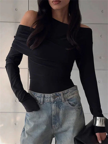 Kvinders Off-Shoulder Langærmet Top | Slim Fit | Elegant & Moderne