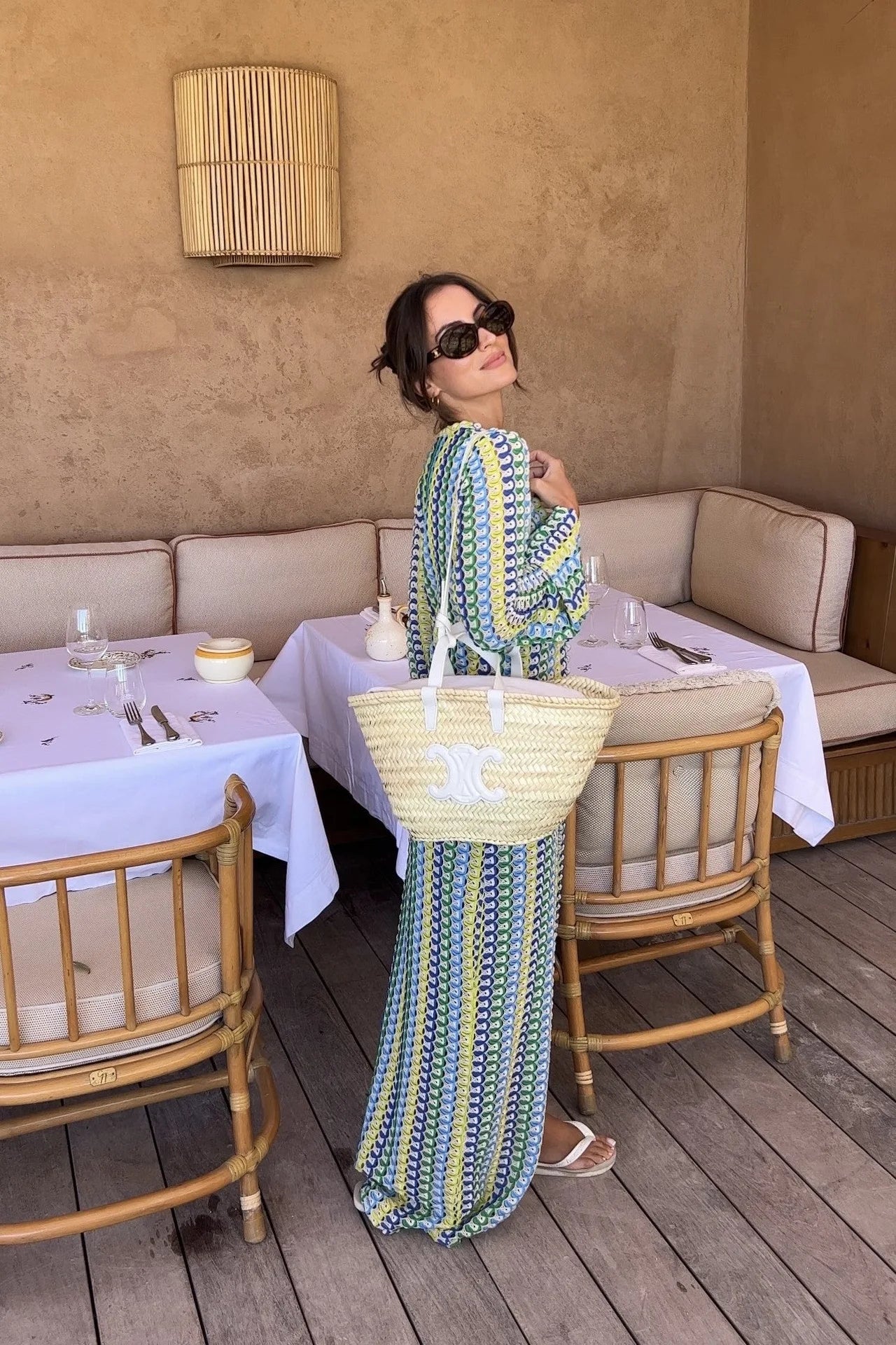 Maxi Kjole til Kvinder | V-hals | Flare Ærmer | Lang Løs Strandkjole