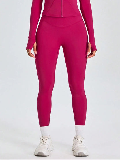 Kvinders todelt træningssæt | Lynlåsjakke med høj hals og højtaljede leggings