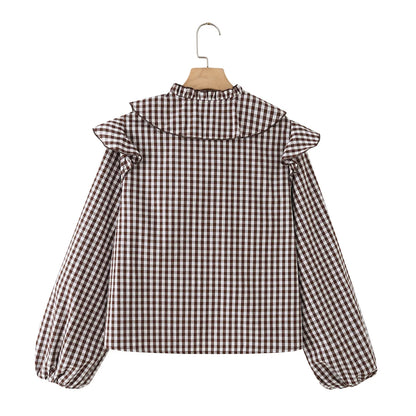 Plaid Lagdelt Bluse til Kvinder | Chic afslappet street top