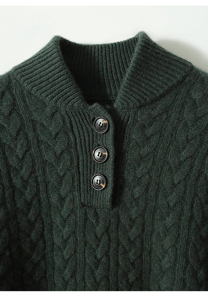 Dame sweater| Knaplukning | Klassisk kabelstrik