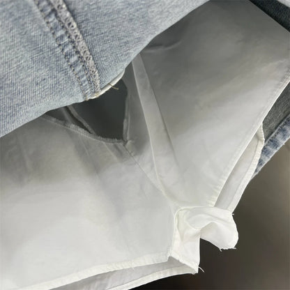 Kvinders denim mininederdel | Lag-på-lag look | Rå kanter & A-form