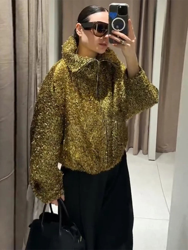 Skinnende festjakke til kvinder | Løs pasform | Elegant design med lange ærmer