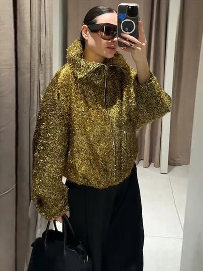 Skinnende festjakke til kvinder | Løs pasform | Elegant design med lange ærmer