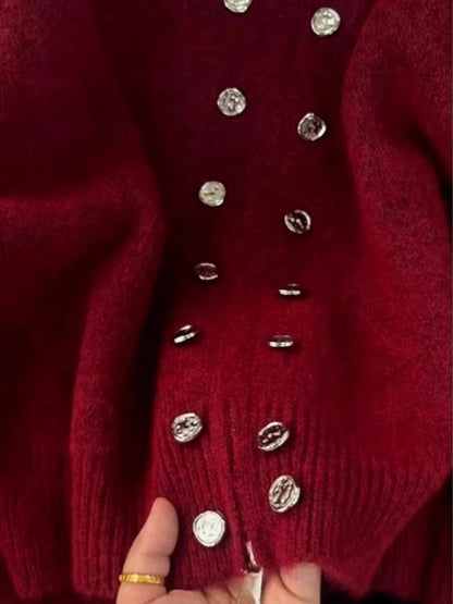 Kvinders luksusstrik med lynlås | Fluffy tekstur | Dobbelt knaplukning