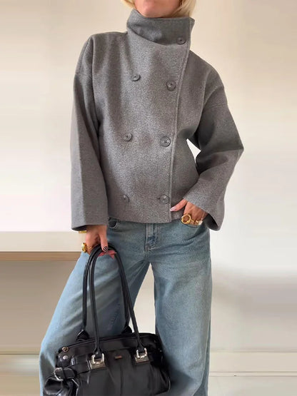 Kvinders uldfrakke | Høj krave | Dobbeltknaplukning