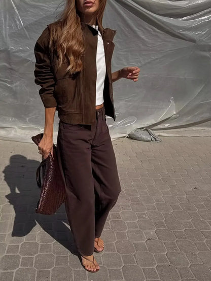 Faux Suede Jakke til Kvinder | Casual Chic Standkrave Jakke