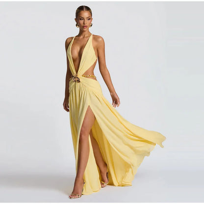 Maxi kjole med patchwork og halterneck | Elegant og feminin silhuet