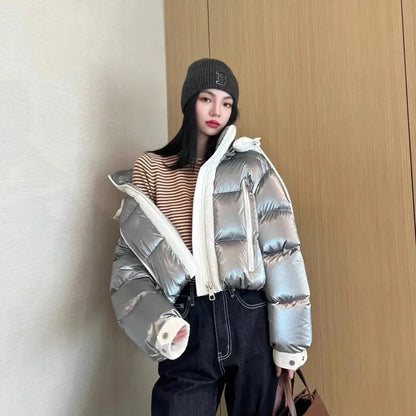 Kvinders kort pufferjakke | Aftagelig hætte | Trendy & varm vinterjakke
