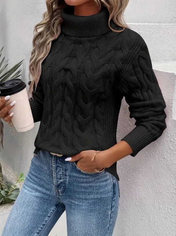 Elegant Kabelstrik-rullekrave Til Kvinder