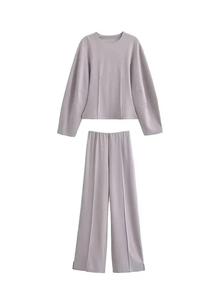 Elegant todelt sæt | Langærmet top og vide bukser til kvinder