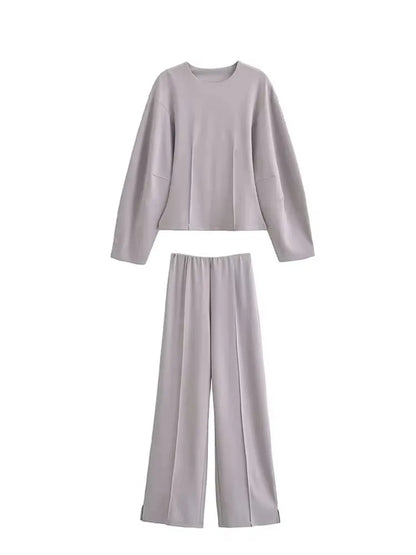 Elegant todelt sæt | Langærmet top og vide bukser til kvinder