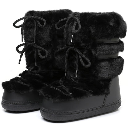 Elegant Fluffy Mid-Calf Snowboots Til Kvinder