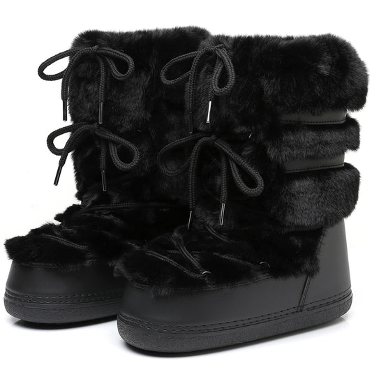 Elegant Fluffy Mid-Calf Snowboots Til Kvinder