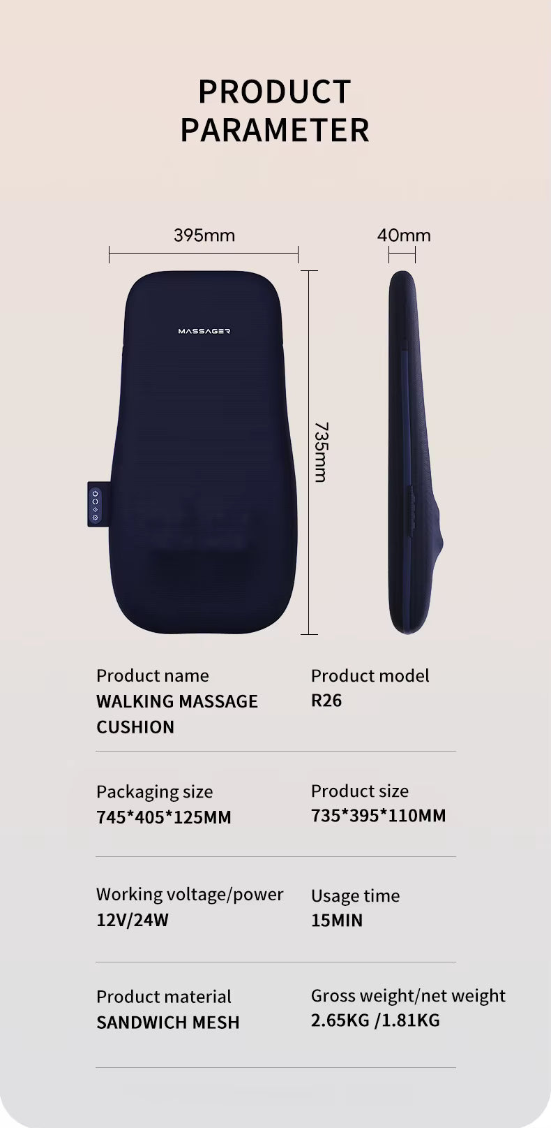 Elektrisk Massagepude til Ryg og Nakke | Æltende Massage med Varme | Ergonomisk Helkropsstøtte