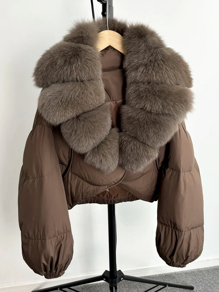 Luxus Dunjakke med Ræv Krave | 90% Andedun | Elegant Vinterkomfort