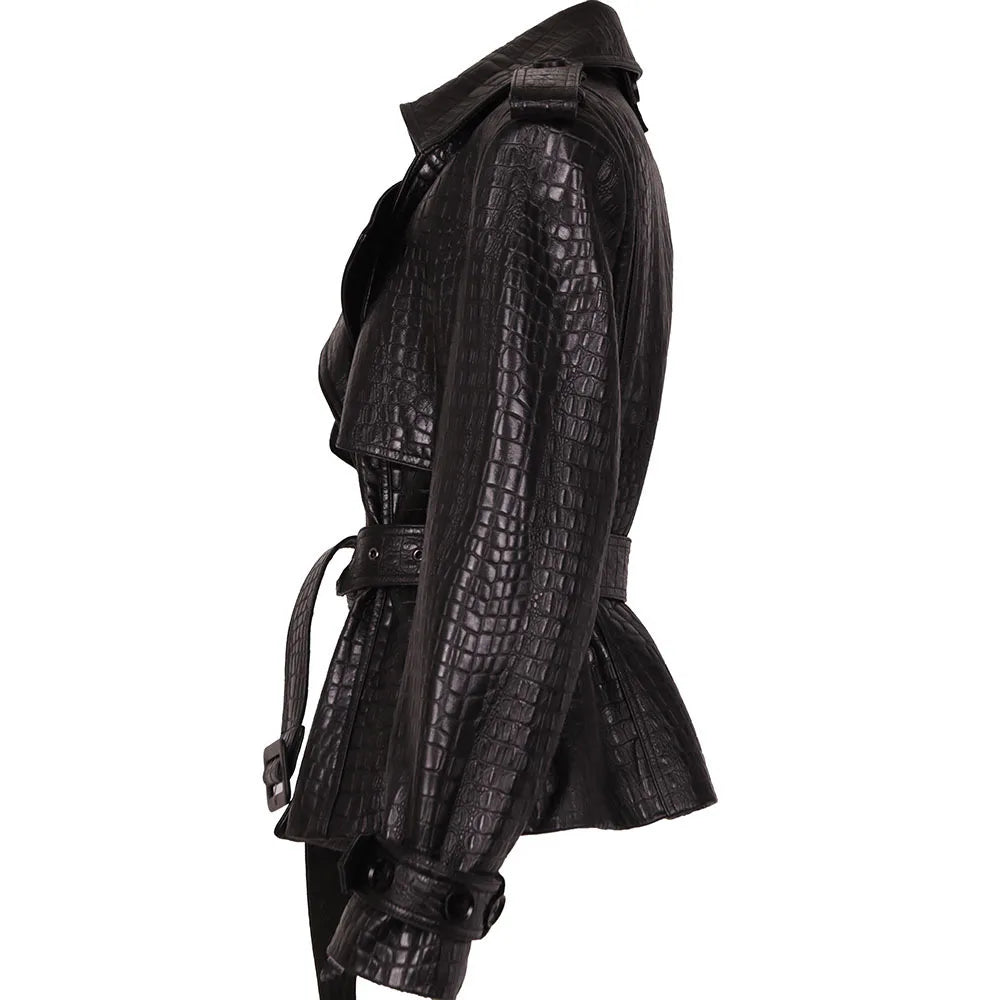 Kort trenchjakke til kvinder | Dobbeltradet lukning | Bindebælte