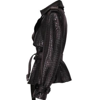 Kort trenchjakke til kvinder | Dobbeltradet lukning | Bindebælte