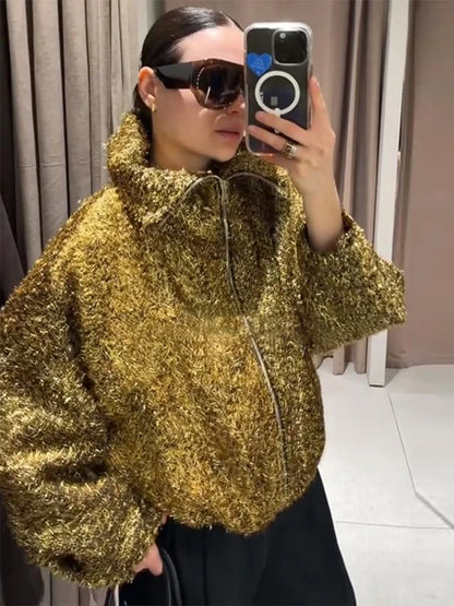 Skinnende festjakke til kvinder | Løs pasform | Elegant design med lange ærmer