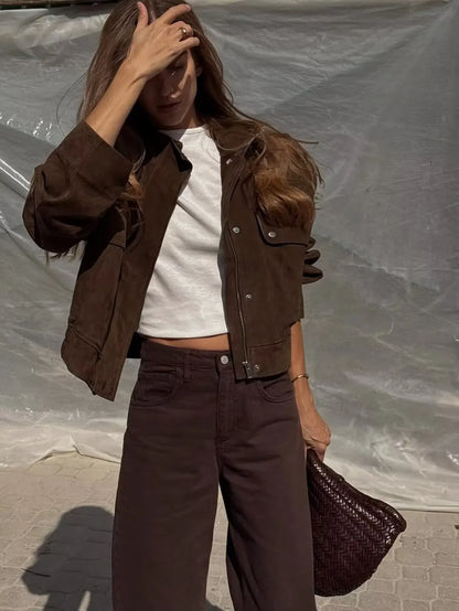 Faux Suede Jakke til Kvinder | Casual Chic Standkrave Jakke