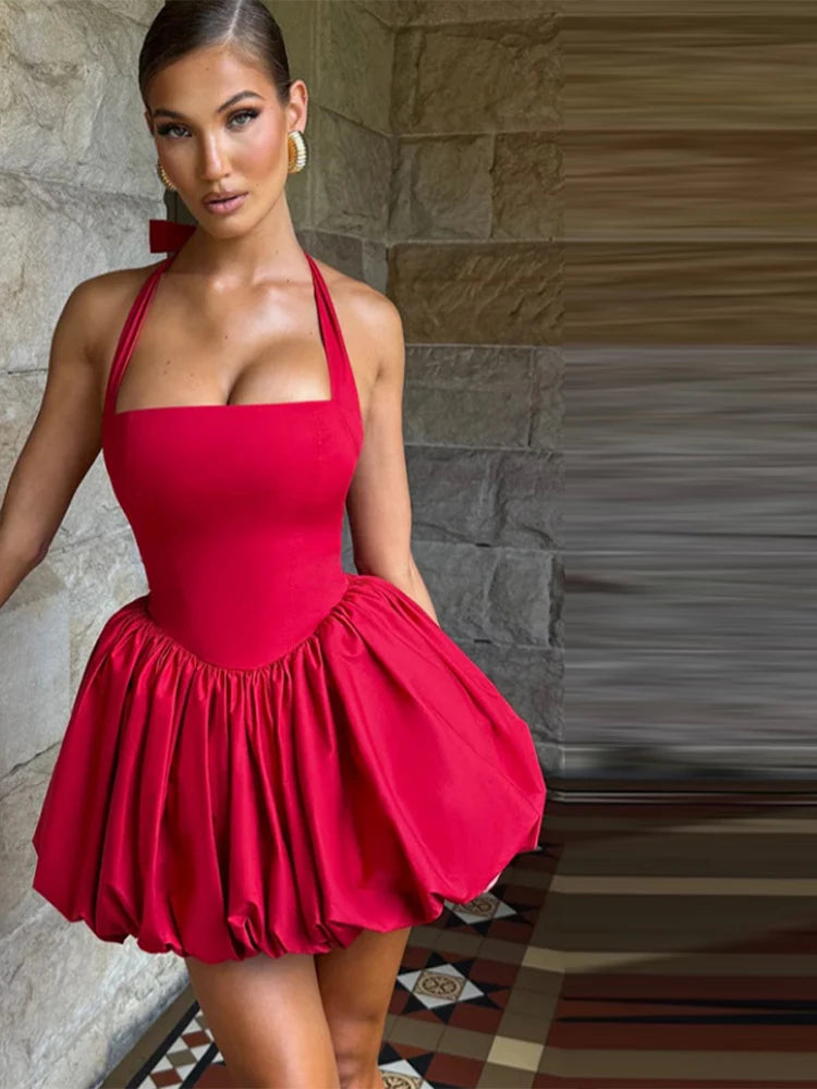 Halter Plisseret Mini Kjole | Backless Bandage Partykjole