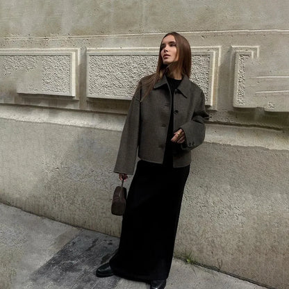 Elegant Uldjakke til Kvinder | Løs Pasform & Klassisk Krave