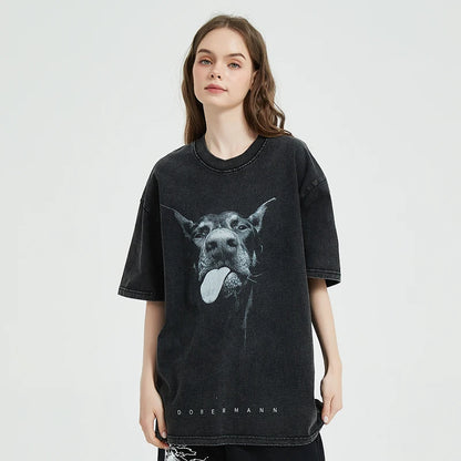 Overdimensioneret doberman t-shirt i streetwear-stil | Afslappet og dristigt look