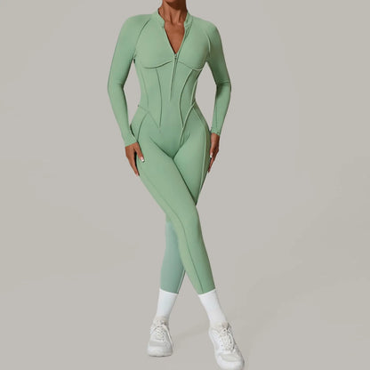 Kvinders sports jumpsuit | Langærmet yogadragt | Figursyet og åndbar pasform