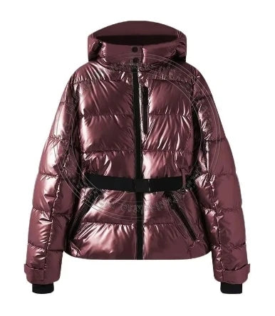 Dame vinterjakke med hætte | Foret pufferdesign med bælte | Varm og vindtæt