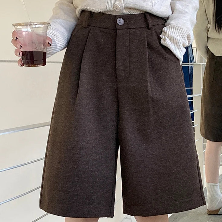 Elegante Vide Shorts Med Høj Talje Og Uldlook