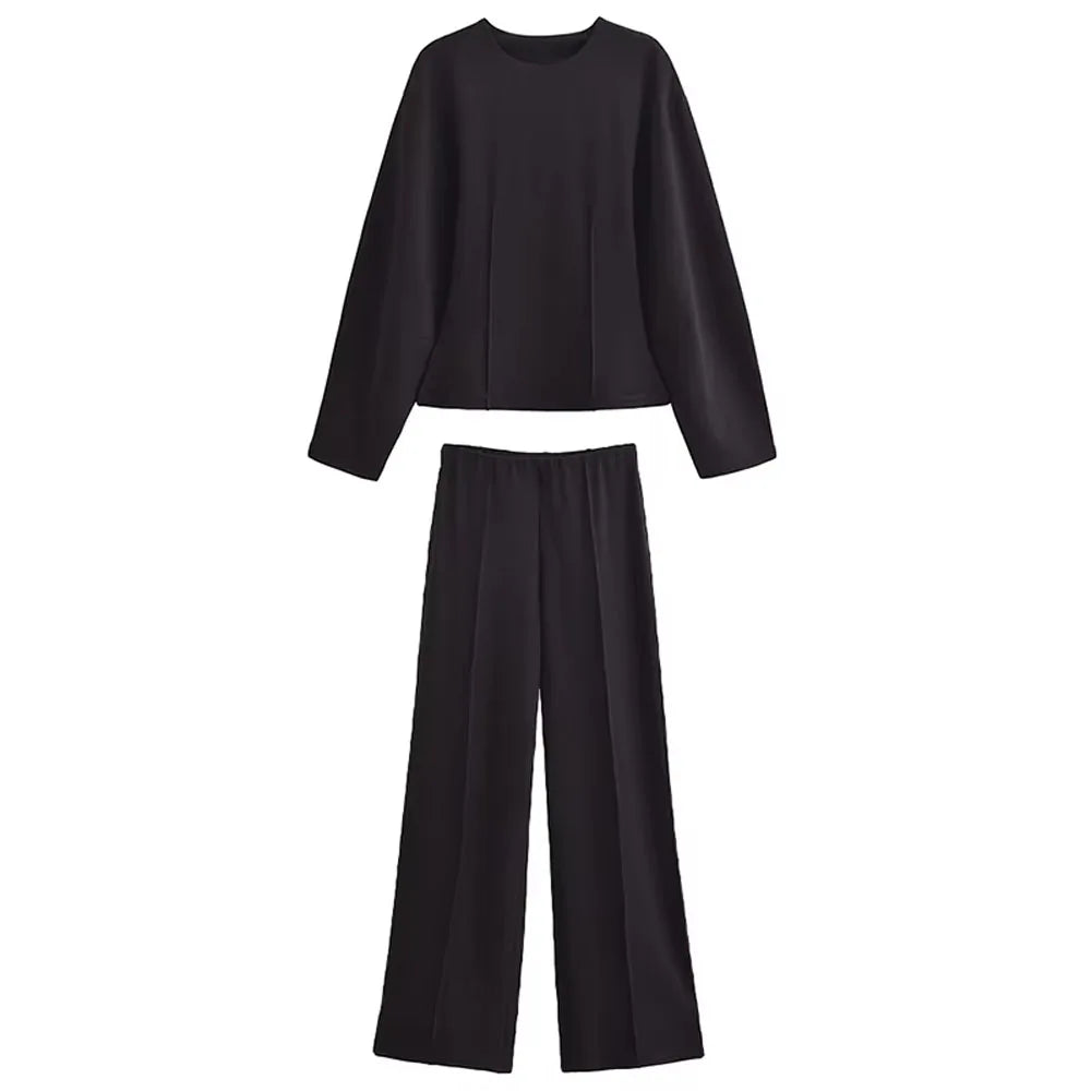 Elegant todelt sæt | Langærmet top og vide bukser til kvinder