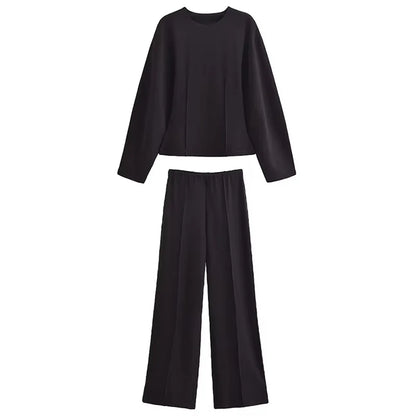 Elegant todelt sæt | Langærmet top og vide bukser til kvinder