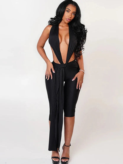 Patchwork-playsuit med halterneck | Elegant og figursyet design