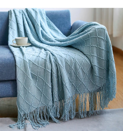 Oversized strikket plaid med kvaster | Tekstureret boho design