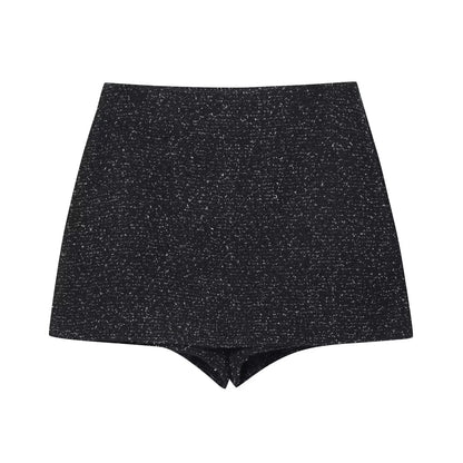 Sparkle-tweed inspireret todelt sæt | Peplumjakke med bælte | Teksturshorts