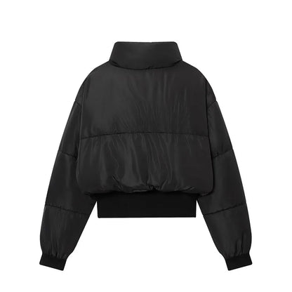 Kort Pufferjakke til Kvinder | Sort Quiltet Bomberjakke med Lynlås