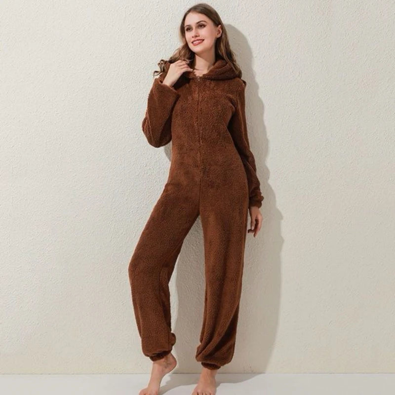 Blød Fleece-heldragt Med Hætte Til Kvinder