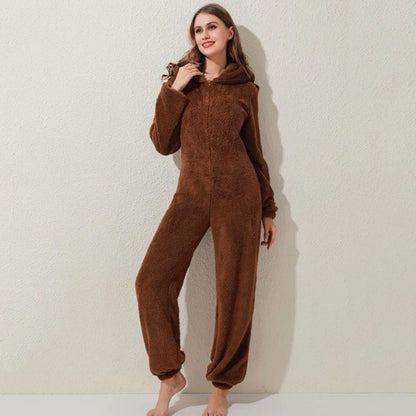Blød Fleece-heldragt Med Hætte Til Kvinder