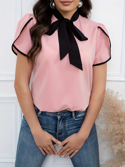 Damebluse med sløjfedetalje | Sommerbluse med sommerfugleærmer | Løs pasform