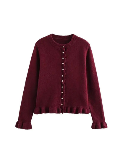 Strikket cardigan til kvinder | Flæsedetaljer og knaplukning | Elegant hverdagsstrik