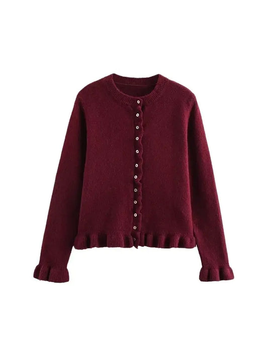 Strikket cardigan til kvinder | Flæsedetaljer og knaplukning | Elegant hverdagsstrik