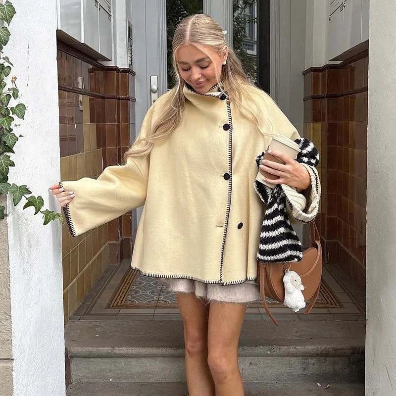 Jakke i kunstuld med høj krave | Elegant løs vinterjakke til kvinder
