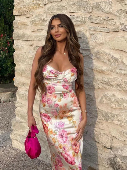 Elegant Maxi Kjole | Spaghetti Stropper & Blomsterprint