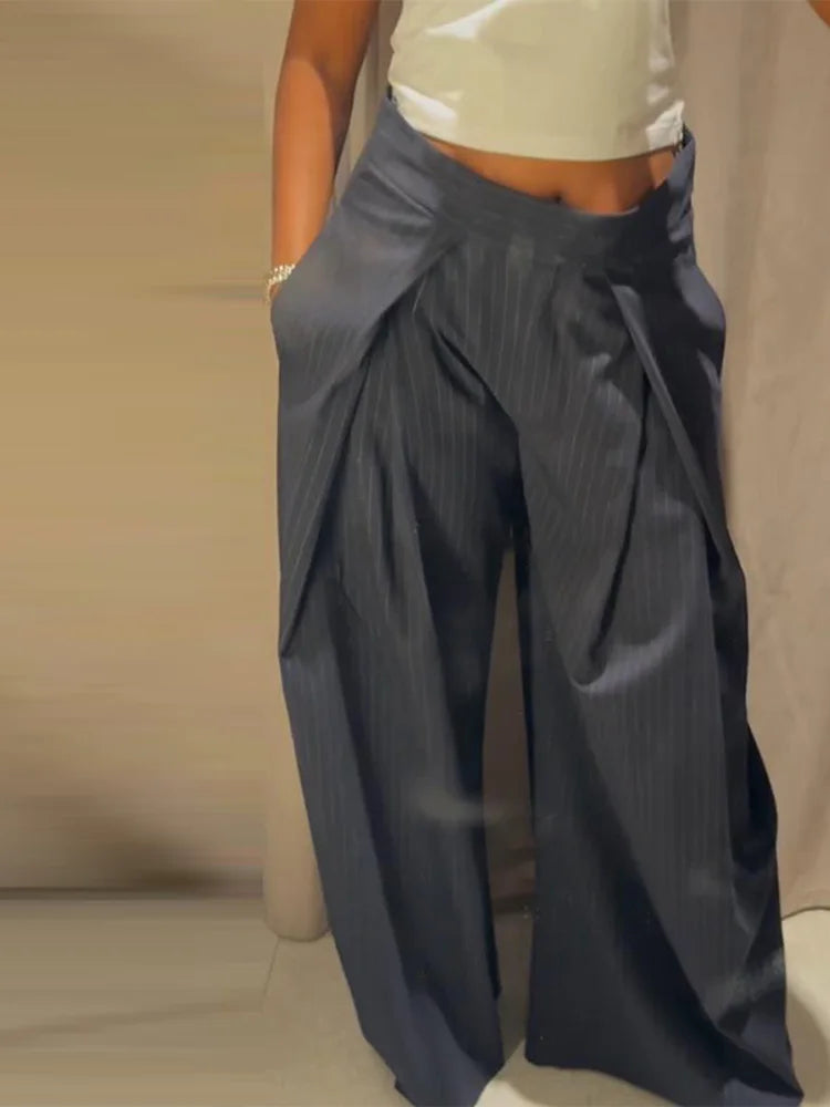 Damebukser med striber | Høj talje og brede ben | Løse, elegante bukser med læg