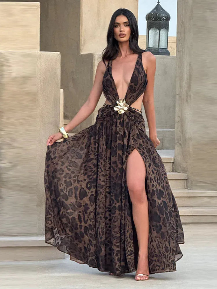 Maxi kjole med patchwork og halterneck | Elegant og feminin silhuet