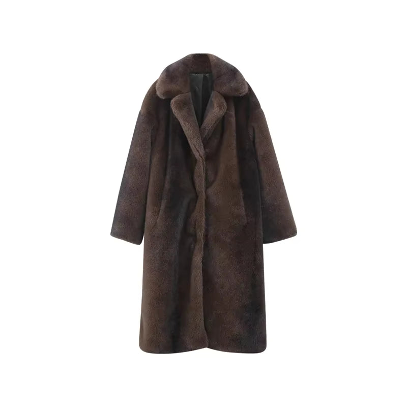 Lang Damejakke i Kunstpels | Luksuriøs Komfort | Elegant & Tidløst Design til Vinter