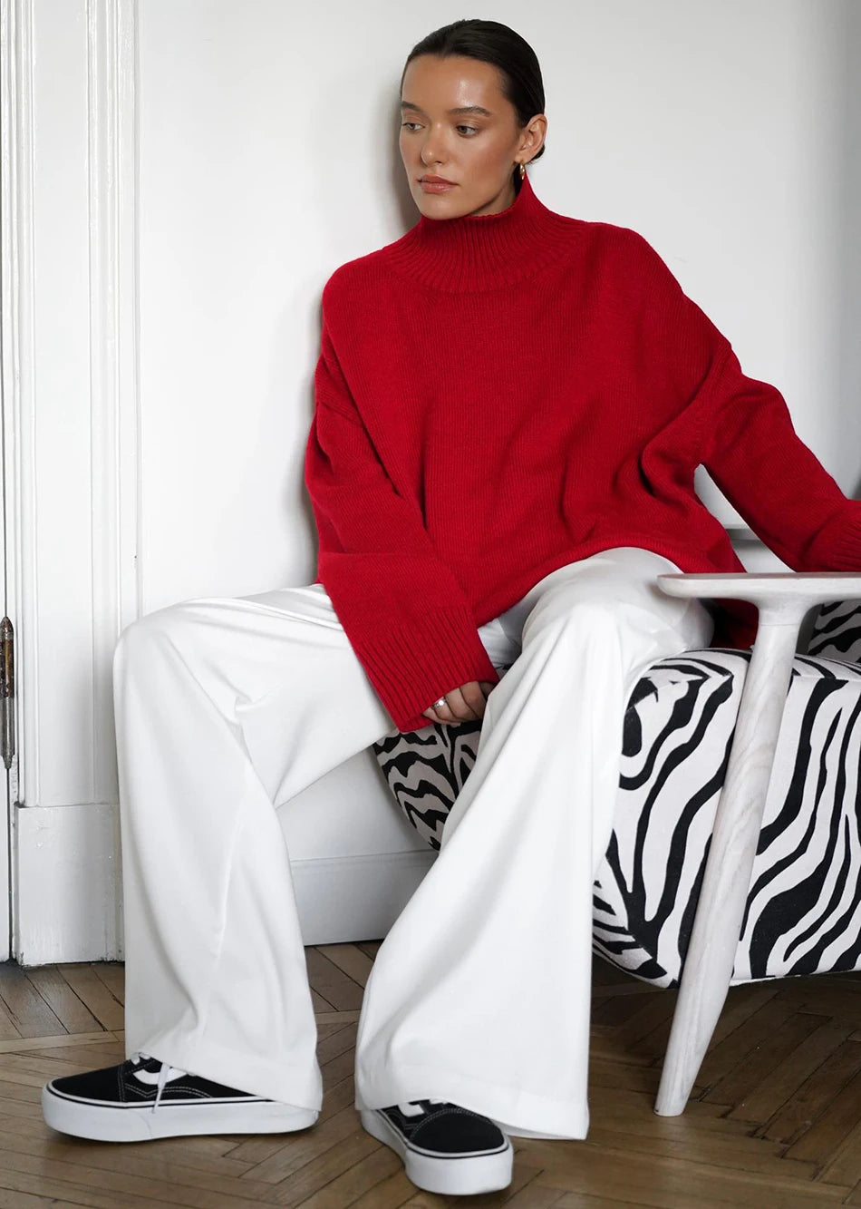 Kvinders striktrøje med høj krave | Oversized pasform | Blød & varm kvalitet