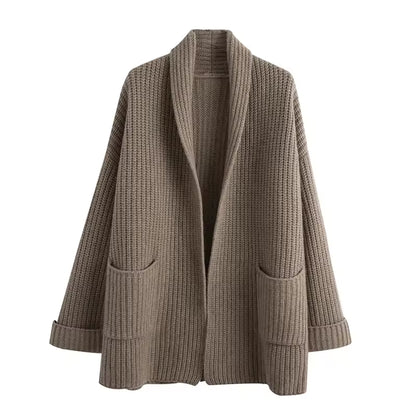 Kvinders cardigan i strik | Åben front | Blød børstet tekstur | Med lommer