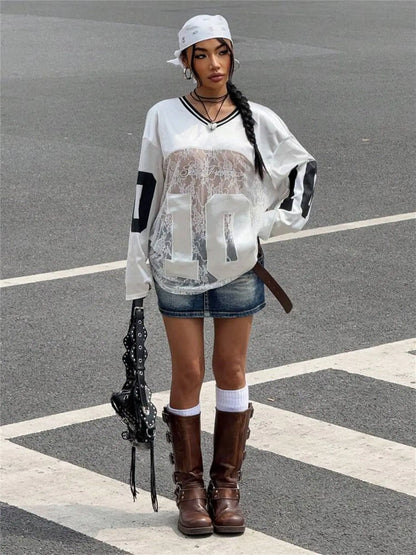 Gennemsigtig Blonde T-shirt med V-udskæring